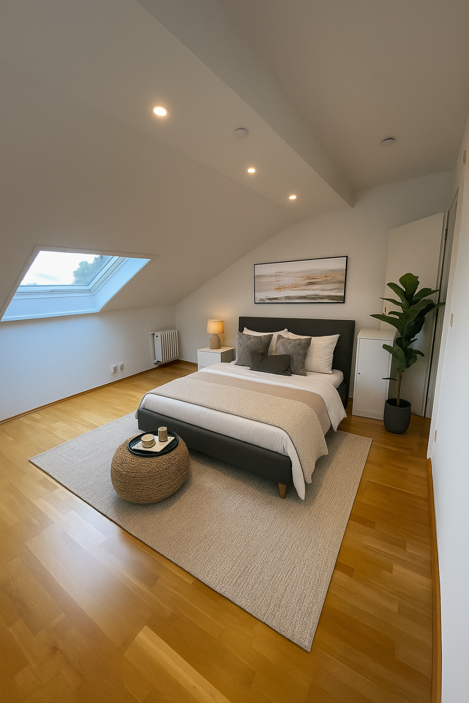 Schlafzimmer modern illustriert Dachgeschosswohnung Murnau am Staffelsee