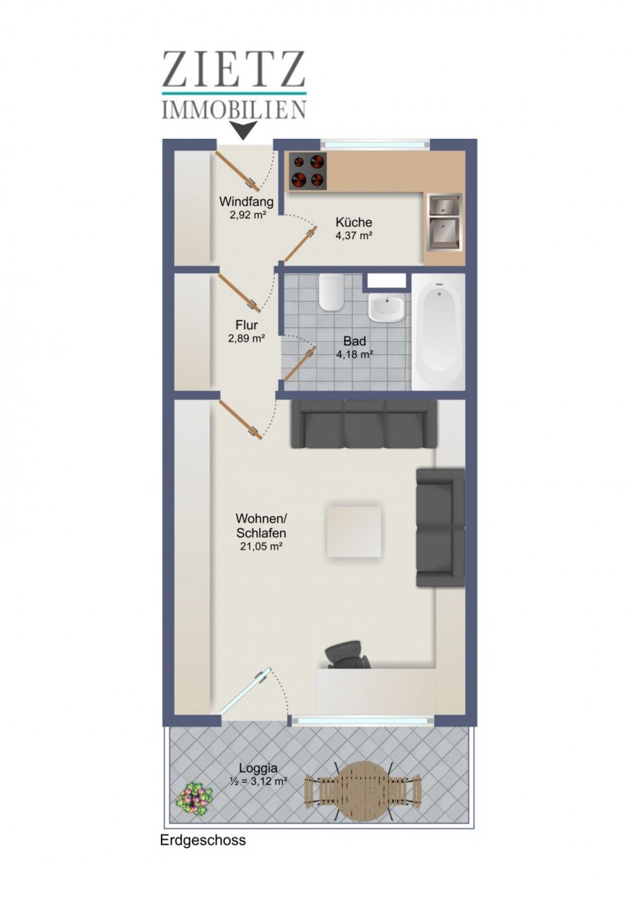Klarer Grundriss, gut m�blierbar Erdgeschosswohnung Germering